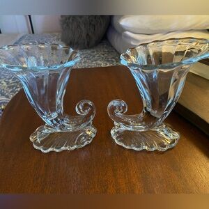 Pair of Vintage Heisey Warwick Glass Cornucopia Vases, perfect. 1930’s